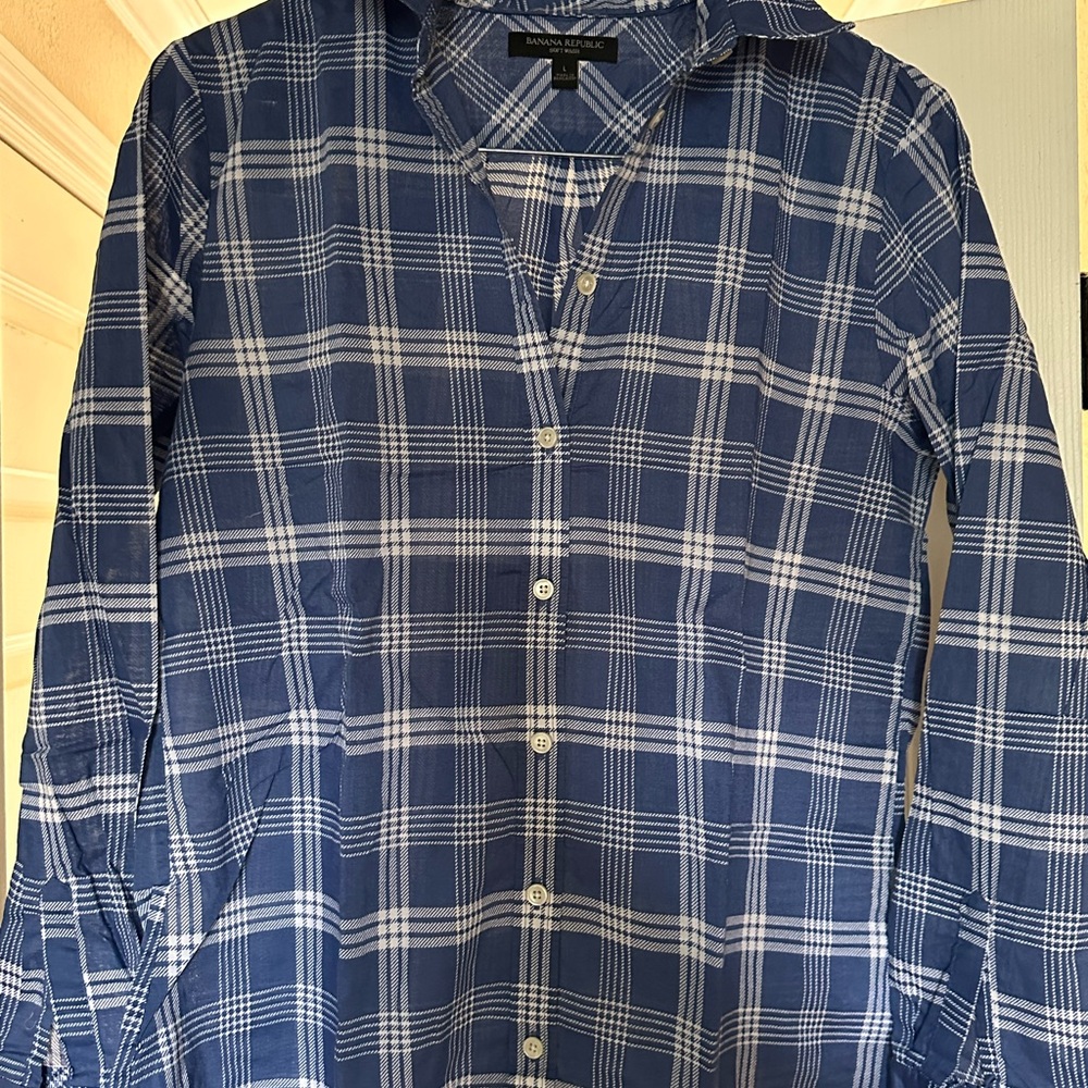 Banana Republic Blue Plaid Button-Up Shirt - Picture 4 of 5